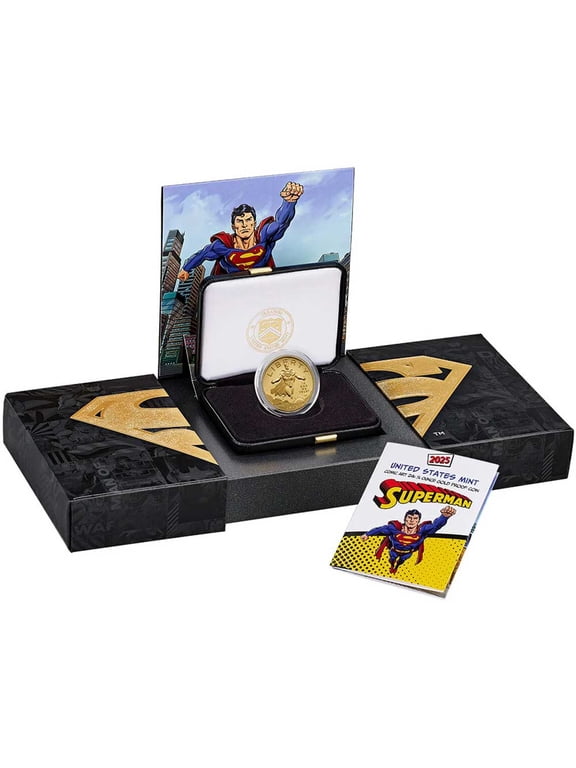 Collectible 2025-W Proof $50 Superman DC Comics 1/2 oz Gold Coin Box OGP & COA