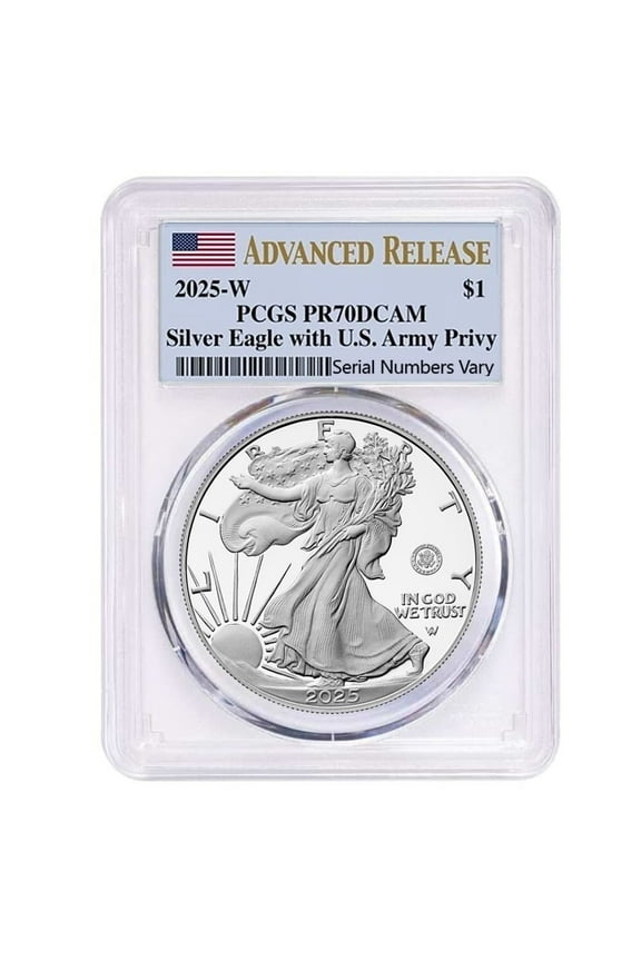 2025-W US Army Privy 1 oz Proof Silver American Eagle PCGS PF 70 AR