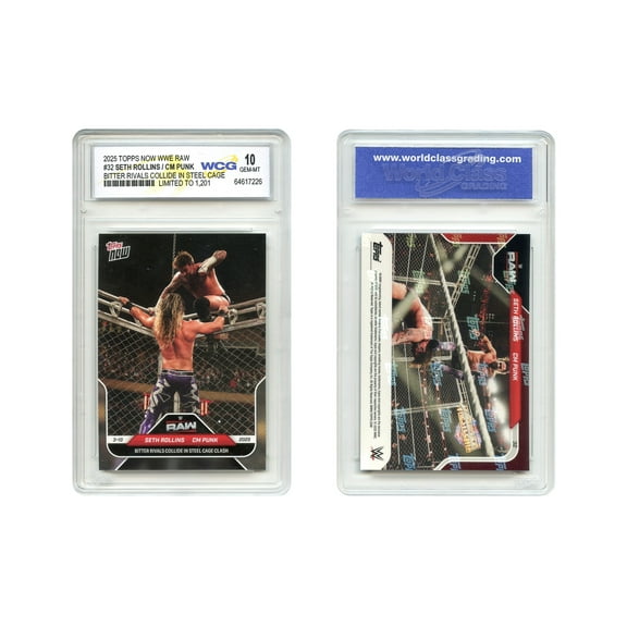 2025 WWE RAW Topps Card #32 Seth Rollins / CM Punk Rivals in Cage - Graded Gem Mint 10