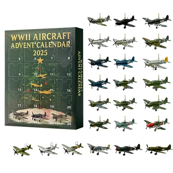2025 WWII Aircraft Advent Calendar, 24 Days Christmas Advent Countdown Calendar, 2D Acrylic Military Airplane Advent Calendar Gift with 24 Unique WWII Mini Warbirds for Airplane Lovers,History Lovers
