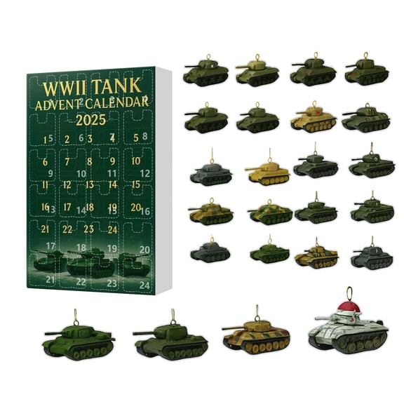 2025 WWII Tank Advent Calendar Christmas Blind Box 24 Days of Iconic Tank 2D Christmas Countdown Calendar Contains 24Pcs Tanks Pendants Tanks Countdown Surprise for Model Collectors History Buffs