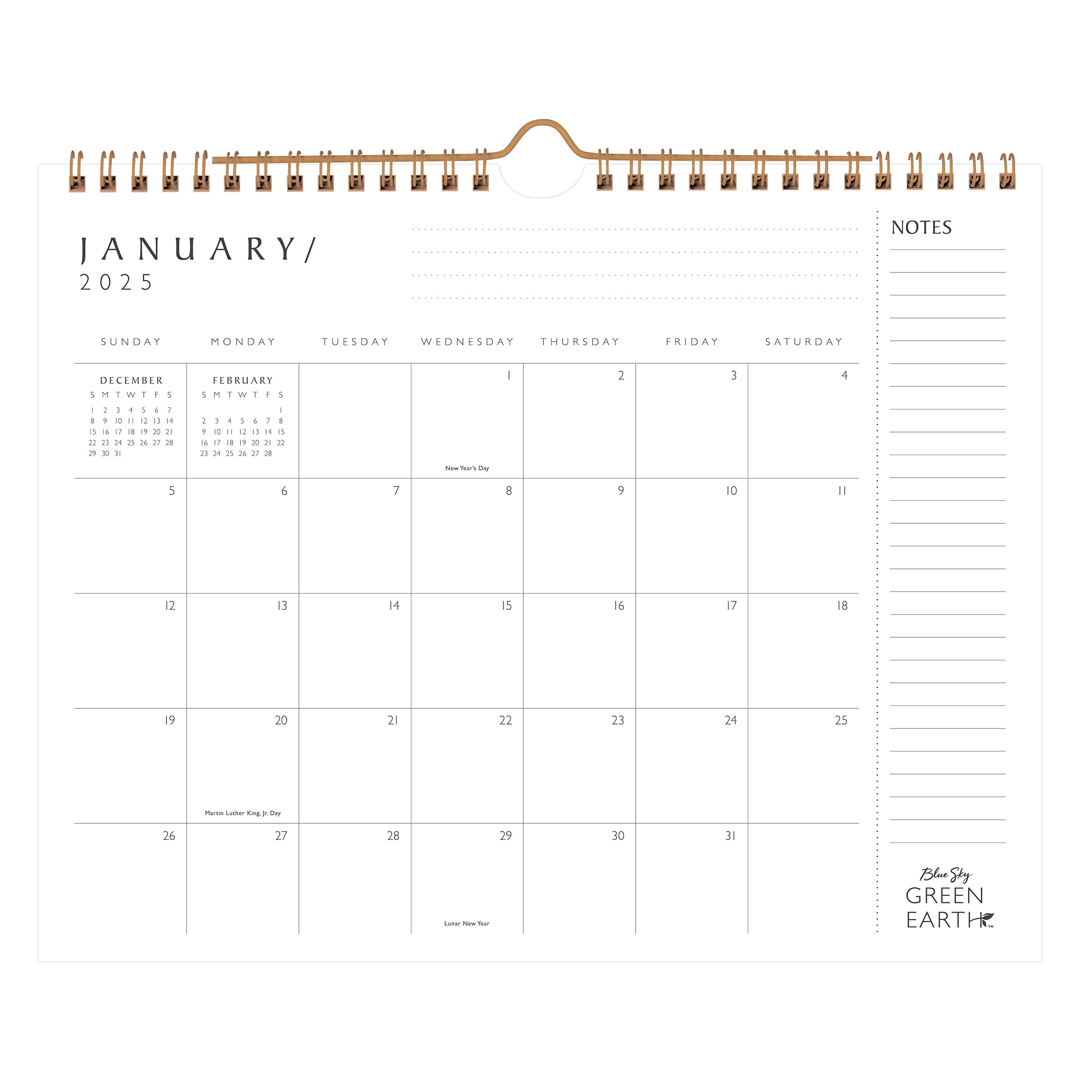 2025 Wall Calendar, 11x8.75, Blue Sky Green Earth, Stone Standard