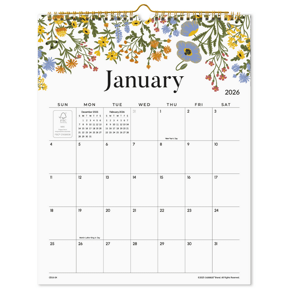 2026 Wall Calendar, Monthly Floral Design Wall Calendar with Thick Paper, 12" x 15"