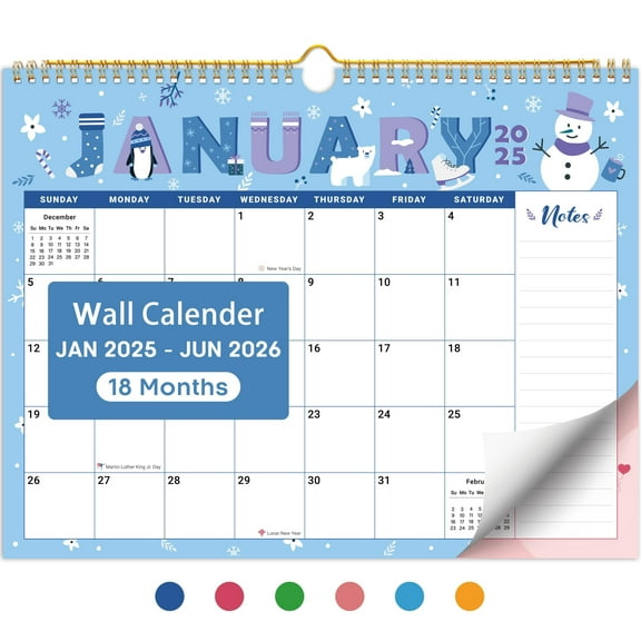2025 Wall Calendar, 18 Monthly Wall Calendar from January 2025 - June 2026, 11.5" x 14.7", Twin-Wire Binding, Large Hanging Calendar with Thick Paper for Home & Office, Seasonal