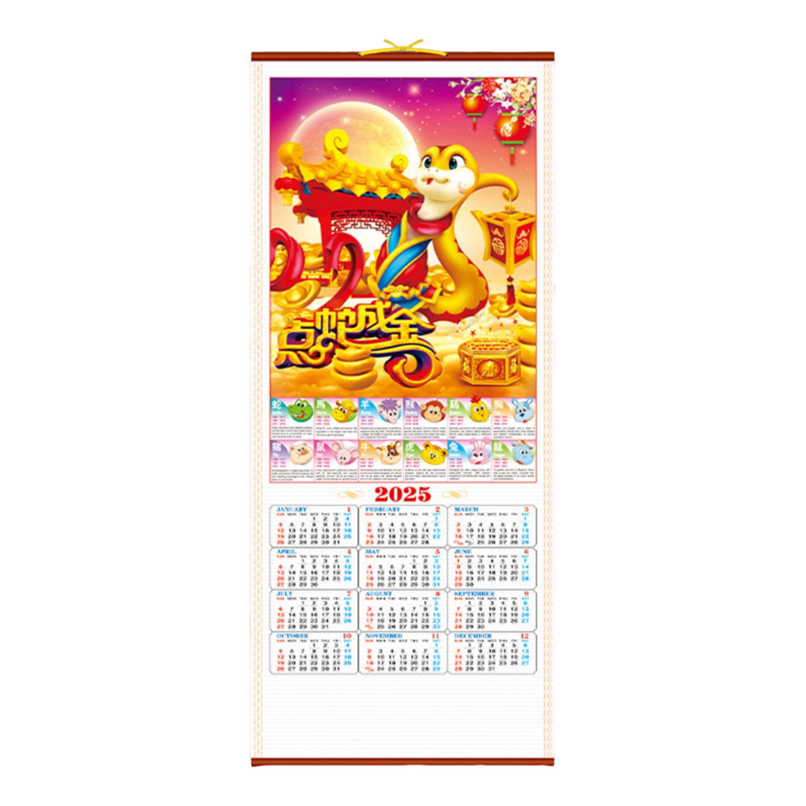 2025 Chinese Lunar Calendar Wall Hanging - Year Of The Snake, Monthly Feng Shui Calendar For Home & Office Decor