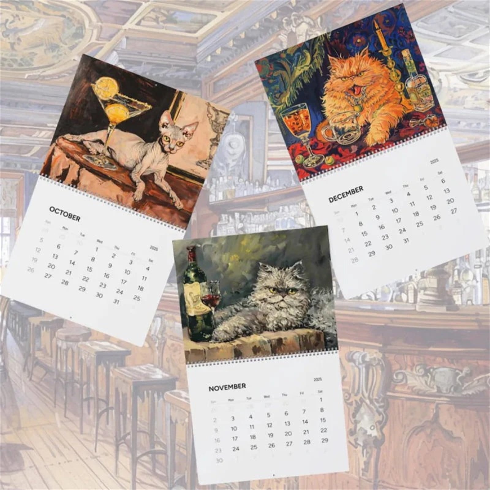 2025 Wall Calendar Drunk Cats Funny Calendar 2025 Gifts for Cats Lovers