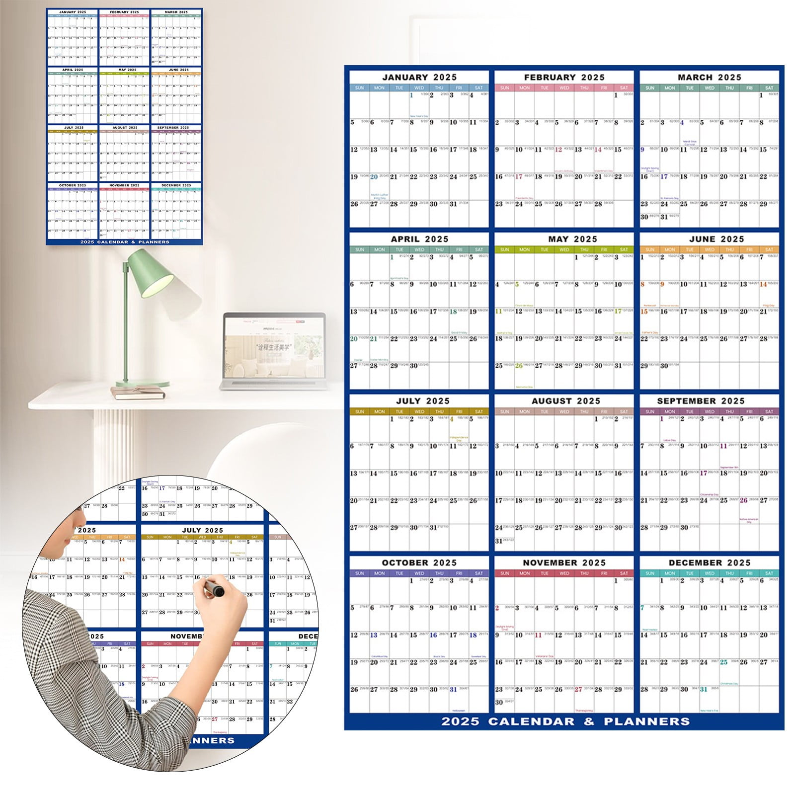 2025 Wall Calendar Dry Erase 12 Month Annual Yearly Calendar Large