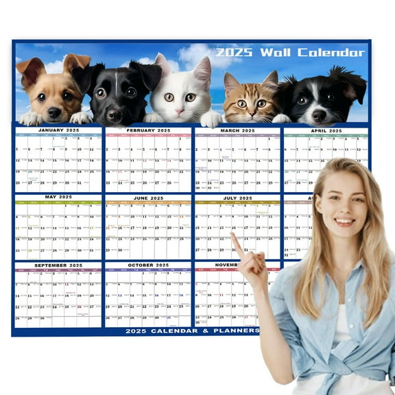 2025 Wall Calendar,Large Blocks, Wet-Erase, Foldable & Roll-Up Design, Easy Viewing, Reversible for Vertical/Horizontal Display, Perfect for Home & Office Organization whtie