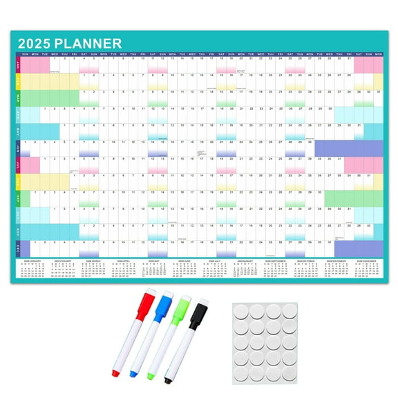 2025 Wall Calendar Yearly Wall Planner with Erasable Marker and Adhesive Dot Stickers, 90x60cm Home Organiser Planner