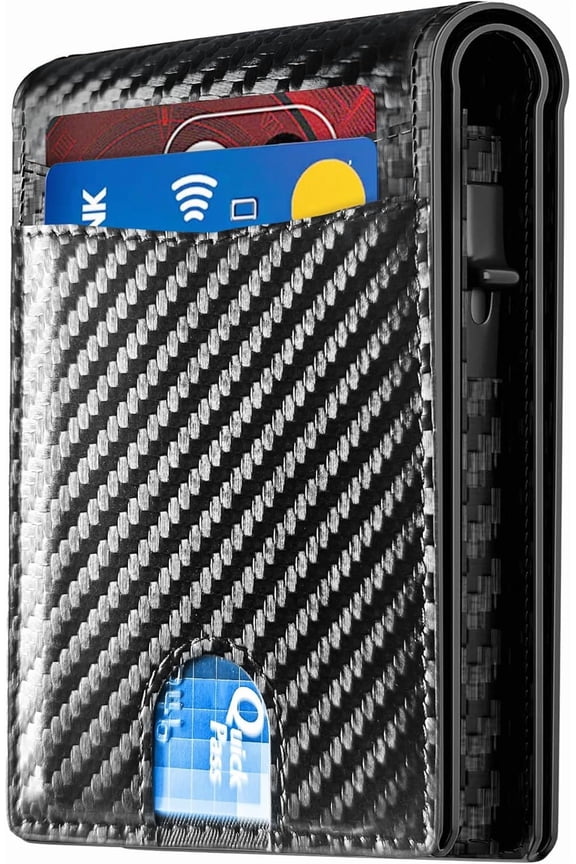 2025 Wallet for Men - RFID Blocking [Functional & Practical] Bifold Slim Minimalist Credit Card Holder Pop Up Wallet Metal Case with Cash Slot, Front Pocket with ID Window, Gift Boxed (Carbon Fiber)