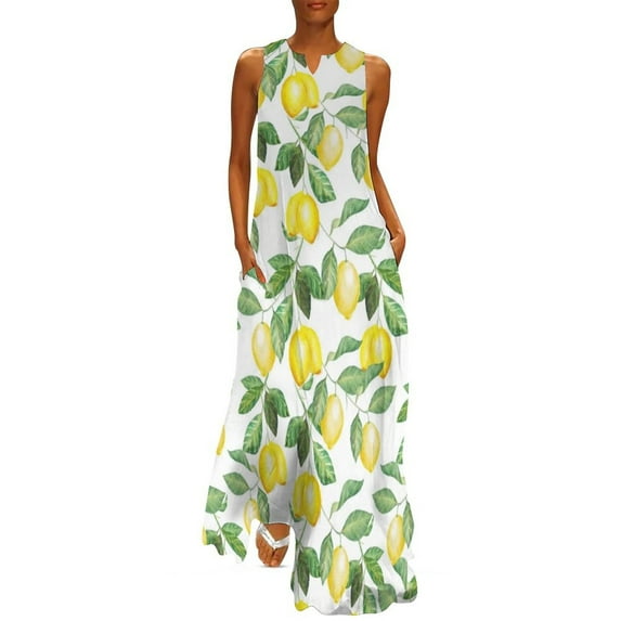 2025 Watercolor Fruit Dress Lemons On Striped Print Party Maxi Dress Street Fashion Bohemia Long Dresses Graphic Vestido Big Size 5XL