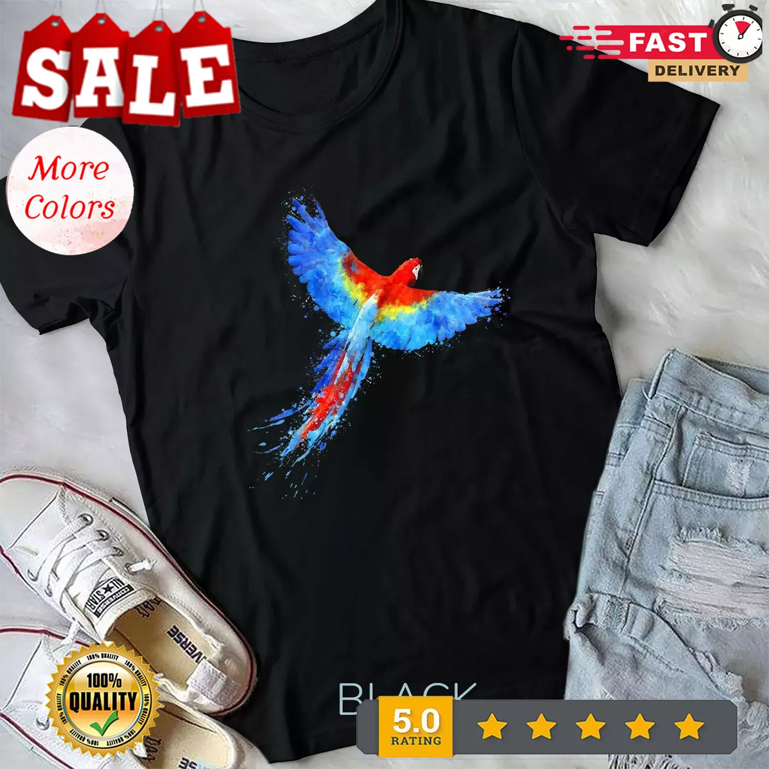 2025 Watercolour Colourful Scarlet Macaw Parrot Bird Painting Unisex T 2025 Watercolour Colourful Scarlet Macaw Parrot Bird Painting Unisex T Shirt 9d9cb88a Ac8c 4df0 9ca6 95f2154e4e0e.e7076dfe98e585b7dbe2779a6c72d9db.webp