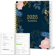 2025 Weekly and Monthly Planner with Tabs, Jan to Dec, 6.5"x8.3", Hardcover Spiral Binding, Flexible Cover, Floral Blue