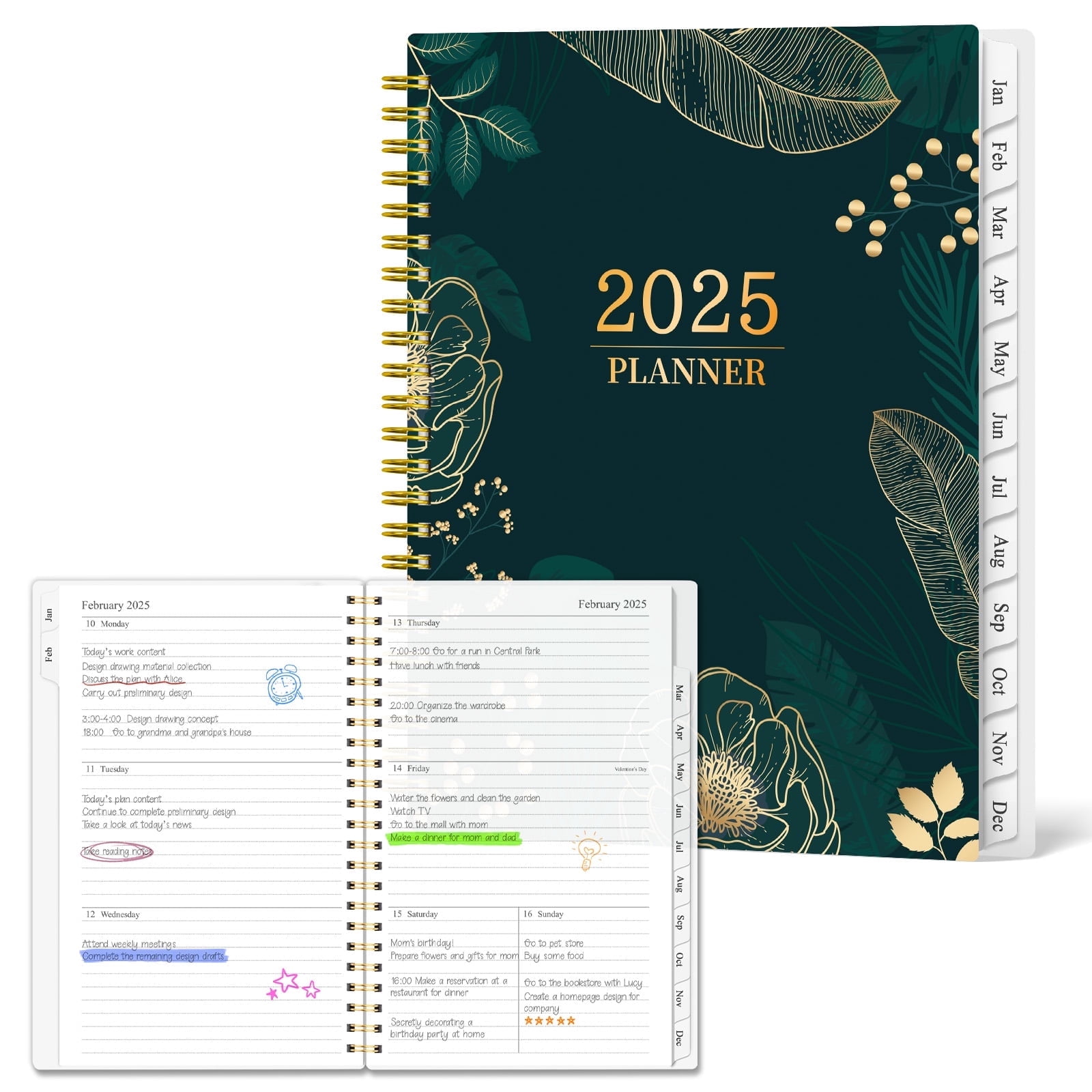 2025 Weekly & Monthly Planner - Hardcover A5 (6.2x8.5") With Tabs, Spiral Bound, Navy