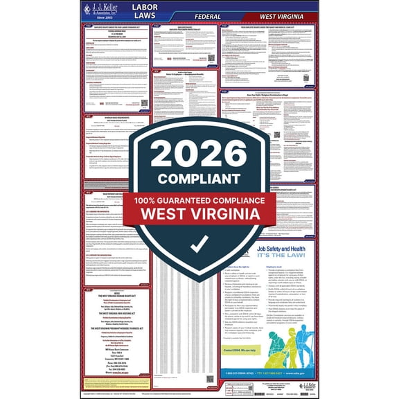 2025 West Virginia and Federal Labor Law Poster (English, WV State) - OSHA Compliant All-in-One Laminated Poster
