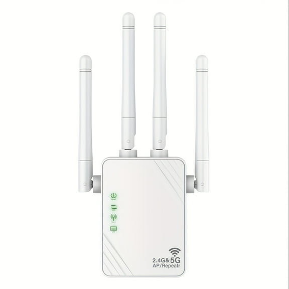 2025 WiFi Booster 1200Mbps - Dual Band 2.4G/5G, Covers 10,000 Sq.ft, 105 Devices, 4 Antennas 360° Coverage, 1-Tap Setup, Ethernet Port, Indoor/Outdoor
