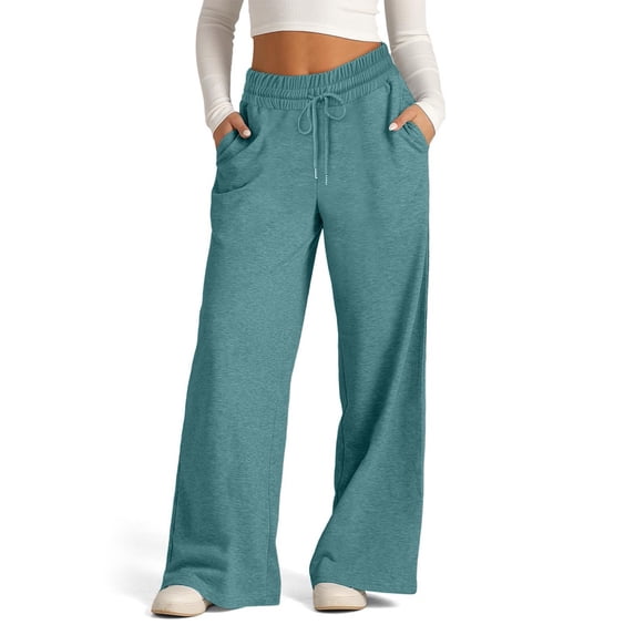 Cyglowse 2025 Wide Leg Sweatpants Women, Mint Green Sweatpants for Women High Waist Soft Lounge Pants with Pockets 2XL