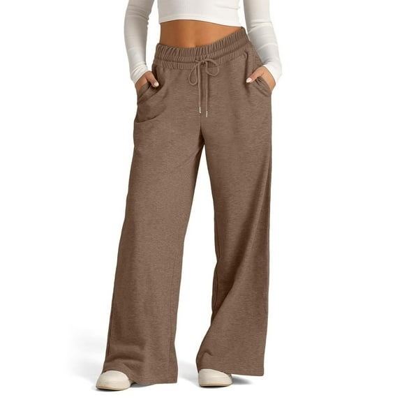 Cyglowse 2025 Wide Leg Sweatpants Women, Brown Sweatpants for Women High Waist Soft Lounge Pants with Pockets M