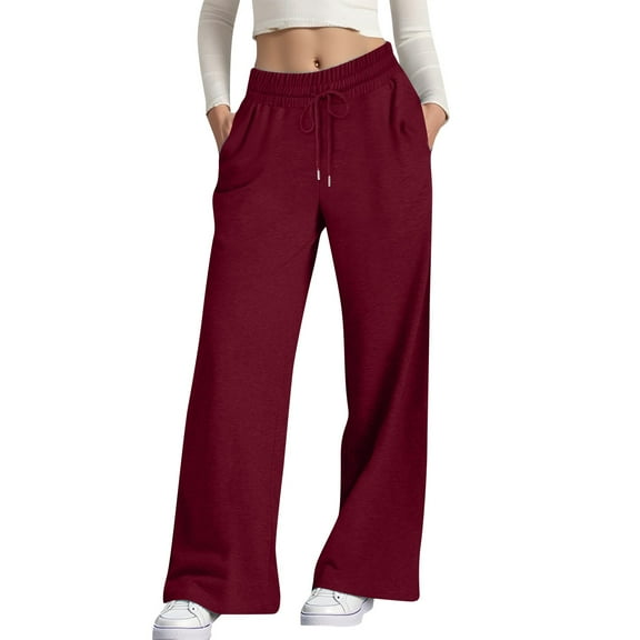Cyglowse 2025 Wide Leg Sweatpants Women, Wine Sweatpants for Women High Waist Soft Lounge Pants with Pockets M
