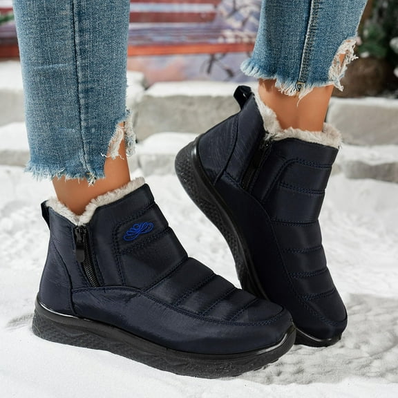 2025 Winter Boots for Women Warm Fur Lined Snow Boots Waterproof Slip On Ankle Boot Comfortable Outdoor Anti Slip Shoes (Blue,40)