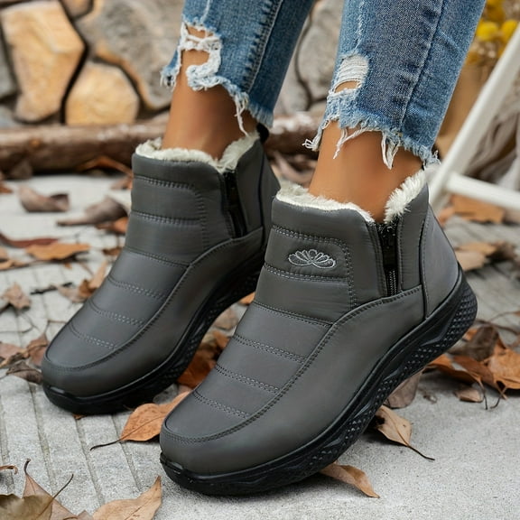 2025 Winter Boots for Women Warm Fur Lined Snow Boots Waterproof Slip On Ankle Boot Comfortable Outdoor Anti Slip Shoes (Gray,40)