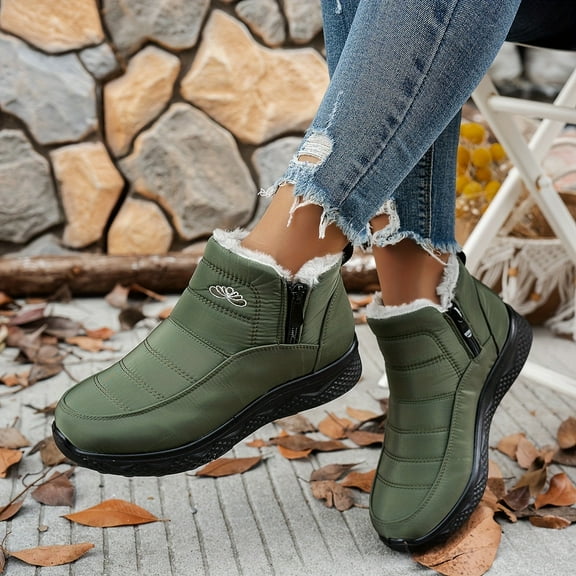2025 Winter Boots for Women Warm Fur Lined Snow Boots Waterproof Slip On Ankle Boot Comfortable Outdoor Anti Slip Shoes (Green,40)