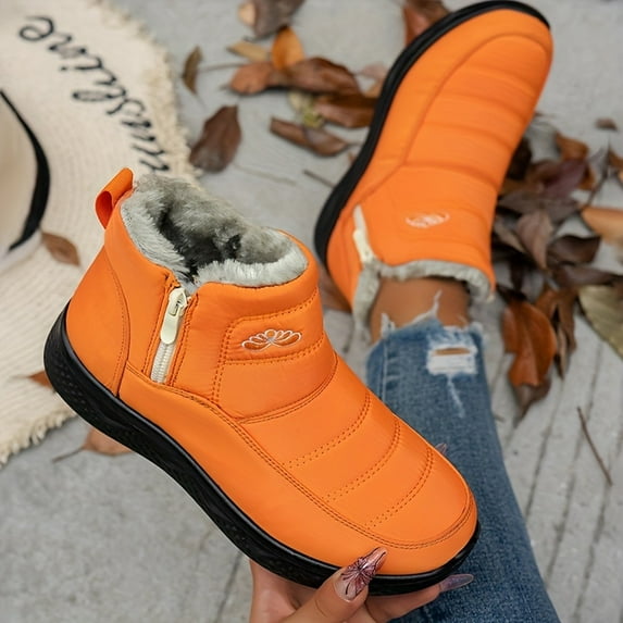 2025 Winter Boots for Women Warm Fur Lined Snow Boots Waterproof Slip On Ankle Boot Comfortable Outdoor Anti Slip Shoes (Orange,40)