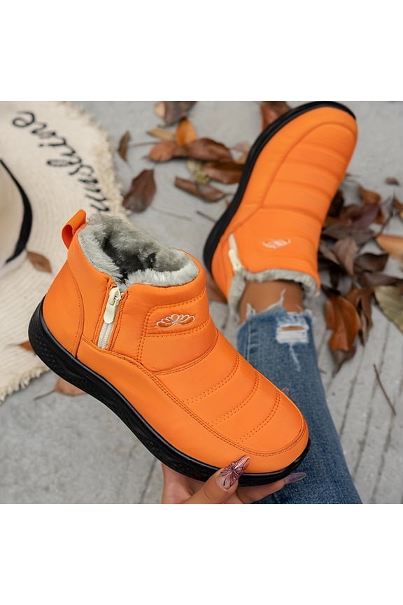 2025 Winter Boots for Women Warm Fur Lined Snow Boots Waterproof Slip On Ankle Boot Comfortable Outdoor Anti Slip Shoes (Orange,42)