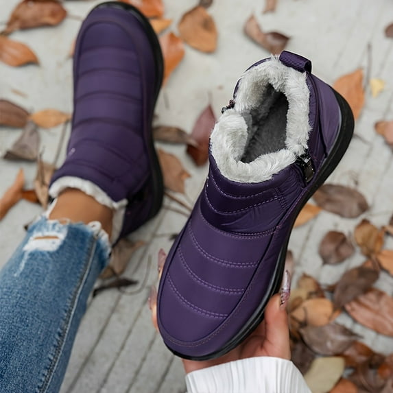 2025 Winter Boots for Women Warm Fur Lined Snow Boots Waterproof Slip On Ankle Boot Comfortable Outdoor Anti Slip Shoes (Purple,37)