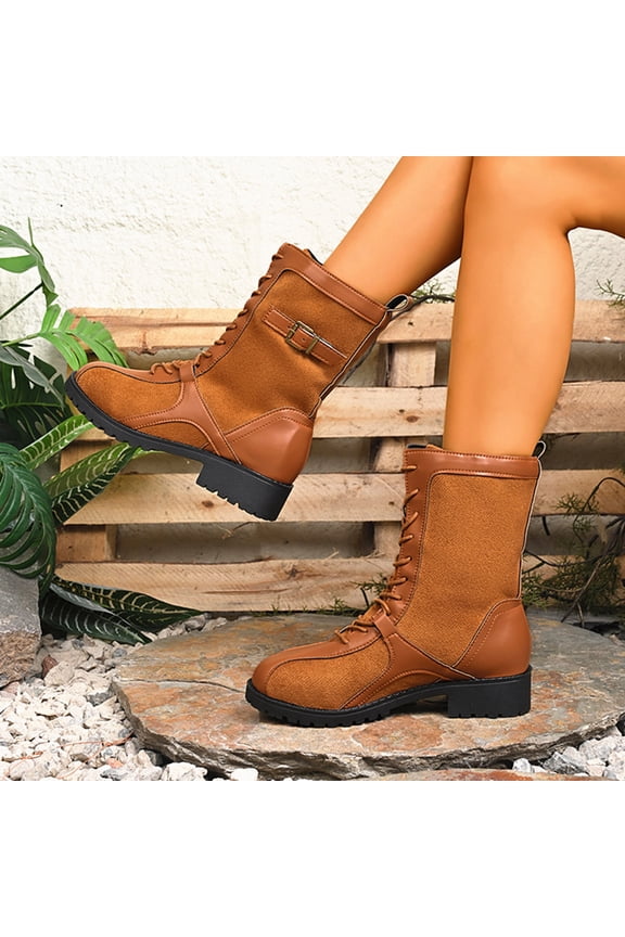 2025 /Winter Border Foreign Trade Large Fashion Lace Up Middle Top Boots
