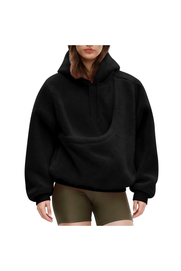 2025 Winter Hoodie Black Hoodie Long Sleeves Round Neck Swift Cardigan Kangaroo Doudou Cozy Cardigan Unisex Hoodie(2XL)