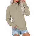 thumbnail image 1 of 2025 Winter Hoodie Khaki Hoodie Long Sleeves Half Zipper Off Shoulder Sweater Solid Color Loose Hoodie Unisex Hoodie(L), 1 of 4