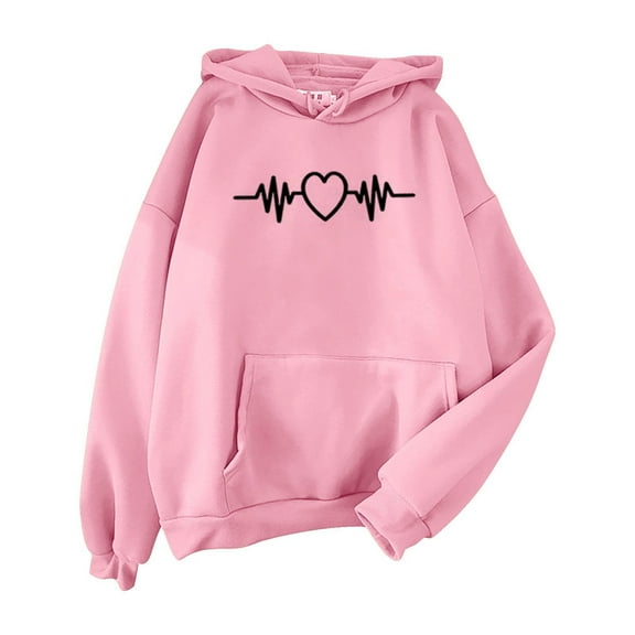2026 Winter Hoodie Pink Hoodie Long Sleeves V-Neck Women Hoodie Print Comfy Cardigan Gift Idea Hoodie(M)