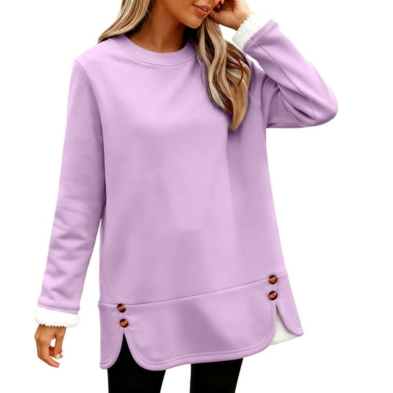 2026 Winter Hoodie Purple Hoodie Long Sleeves Round Neck Sweater Dress Solid Color Fashion Hoodie Gift Idea Hoodie(XL)