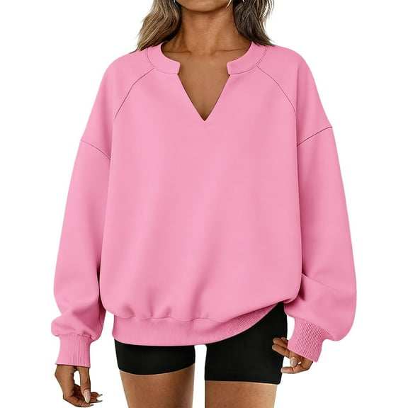 2025 Winter Sweatshirt Pink Sweatshirt Long Sleeves V-Neck Womens Cardigans Solid Color Cute Cardigan Loungewear Hoodie(M)