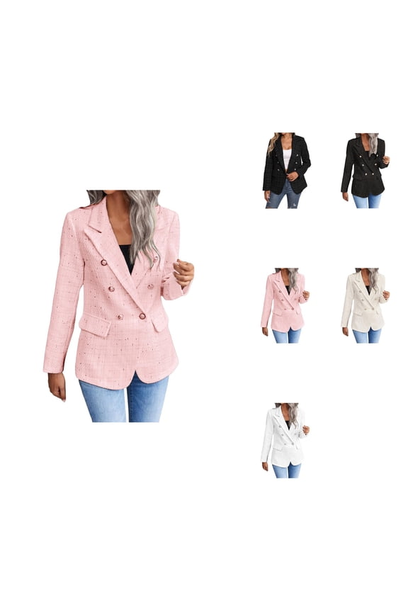 2025 Winter Women's Tweed Plaid Blazer Jacket, Open Front Business Casual Work Suit Top with Pockets, Fully Lined Elegant Fashion Coat