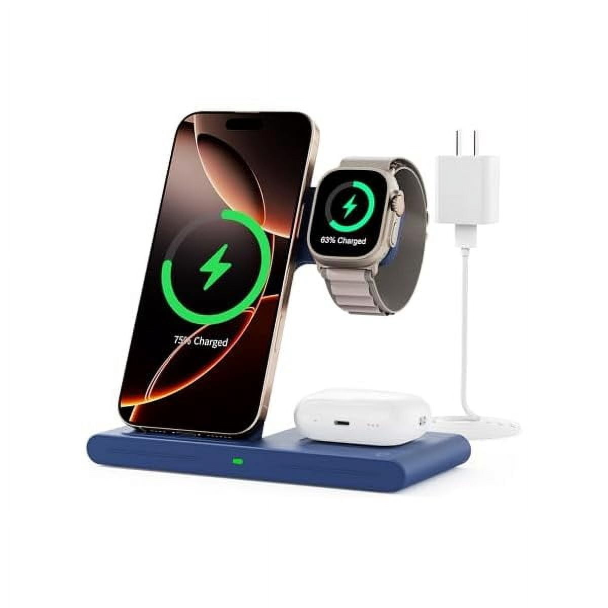 2025 Wireless Charger for iPhone Charging Station, 3 in 1 Fast Max Charging for iPhone 16 15 14 13 12 Pro Max Plus, Charger Stand for Apple Watch Series & Air pods 4 3 2 Pro, Android Samsung Series