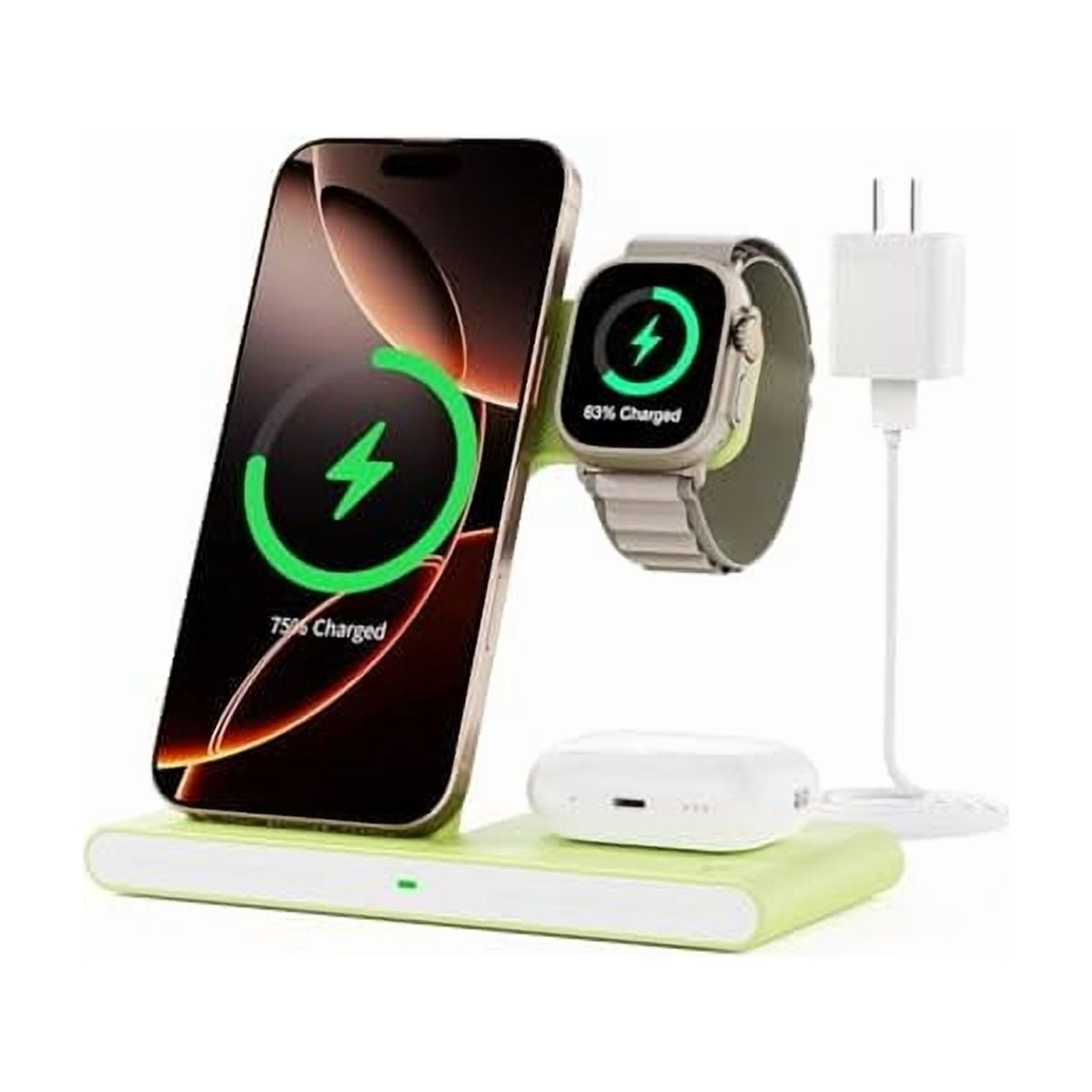 2025 Wireless Charger for iPhone Charging Station, 3 in 1 Fast Max Charging for iPhone 16 15 14 13 12 Pro Max Plus, Charger Stand for Apple Watch Series & Air pods 4 3 2 Pro, Android Samsung Series