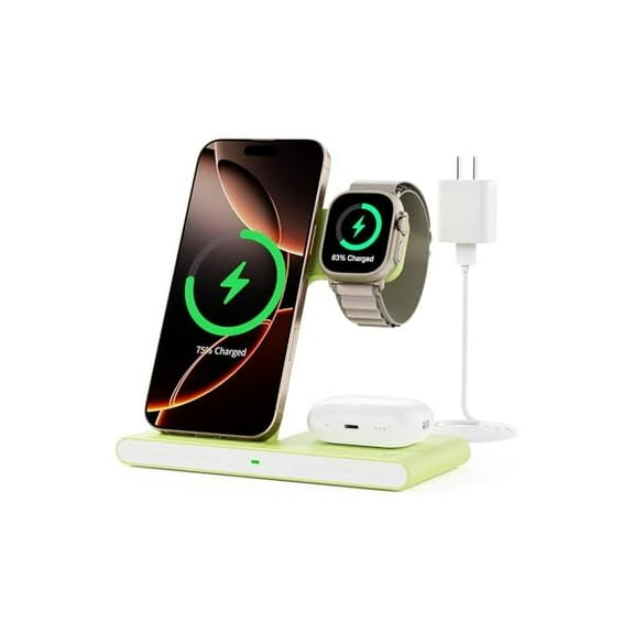 2025 Wireless Charger for iPhone Charging Station, 3 in 1 Fast Max Charging for iPhone 16 15 14 13 12 Pro Max Plus, Charger Stand for Apple Watch Series & Air pods 4 3 2 Pro, Android Samsung Series