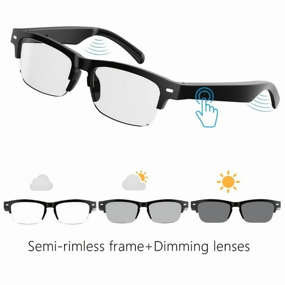 2025 Wireless Smart Glasses, Anti-Blue Light, Auto-Dimming, Touch Control, Built-In Mic, Hi-Res Audio, Rechargeable, for Office, Outdoors, Sports, Driving, Music, Calls - Perfect Gift!
