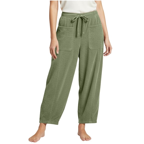 2025 Women Corduroy Pants Baggy Wide Leg Pants Lightweight Casual Elastic Waisted Palazzo Harem Pants with Pockets