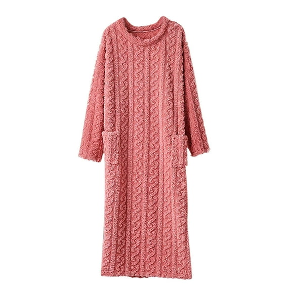 2025 Women Flannel Nightgown Fuzzy Fleece Sleepdress Loose O-Neck Plush Warm Winter Pullover Nightdress with Pockets