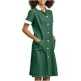 thumbnail image 1 of 2025 Women Scrub Dresses Knee Length Casual Housekeeping Dresses Short Sleeve V Neck Workwear Dress with Pockets, 1 of 5