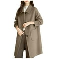 thumbnail image 1 of 2025 Women Single Breasted Wool Coat Business Office Work Long Winter Pea Coat Elegant Lapel Overcoat with Pockets, 1 of 5