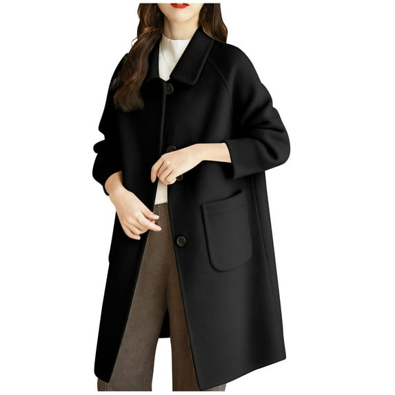 2025 Women Single Breasted Wool Coat Business Office Work Long Winter Pea Coat Elegant Lapel Overcoat with Pockets