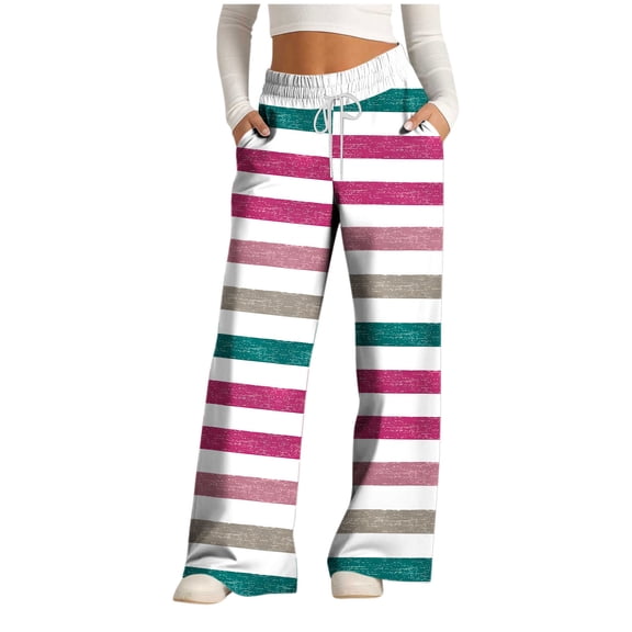 2025 Women Striped Pajama Pants Soft Lounge Pants Cozy Sleepwear Drawstring Loose Fit Homewear for Winter
