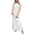 thumbnail image 1 of 2025 Women Summer Round Neck Casual Loose Split Wrinkle-Free Long Maxi Beach Dress with Pockets, 1 of 7