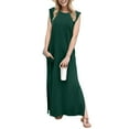 thumbnail image 1 of 2025 Women Summer Round Neck Casual Loose Split Wrinkle-Free Long Maxi Beach Dress with Pockets, 1 of 7