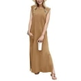 thumbnail image 1 of 2025 Women Summer Round Neck Casual Loose Split Wrinkle-Free Long Maxi Vacation Dress with Pockets (S-3XL), 1 of 6