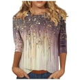 thumbnail image 1 of 2025 Women Trendy 3/4 Sleeve Tops Summer Floral Print T-Shirts Casual Crewneck Tunic Top Basic Tees, 1 of 5